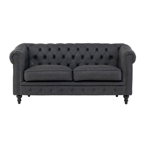 チャコールグレーPUレザーコンパクトチェスターフィールド2.5シーターソファ　VINCENT(ヴィンセント)