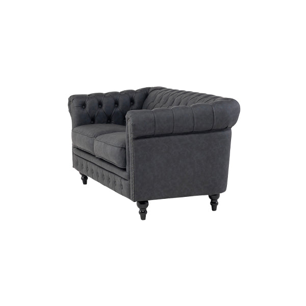 チャコールグレーPUレザーコンパクトチェスターフィールド2.5シーターソファ　VINCENT(ヴィンセント)