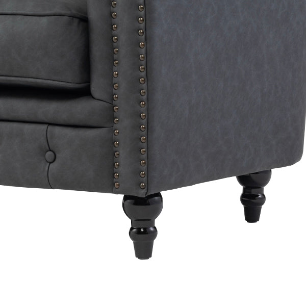 チャコールグレーPUレザーコンパクトチェスターフィールド2.5シーターソファ　VINCENT(ヴィンセント)