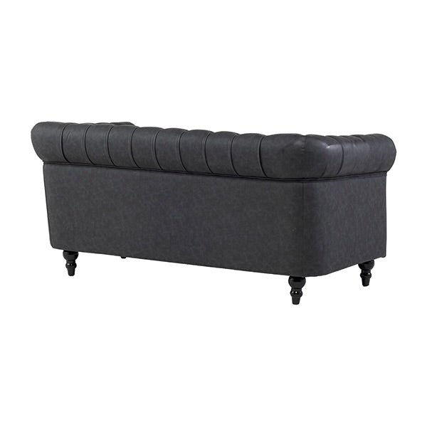 チャコールグレーPUレザーコンパクトチェスターフィールド2.5シーターソファ　VINCENT(ヴィンセント)