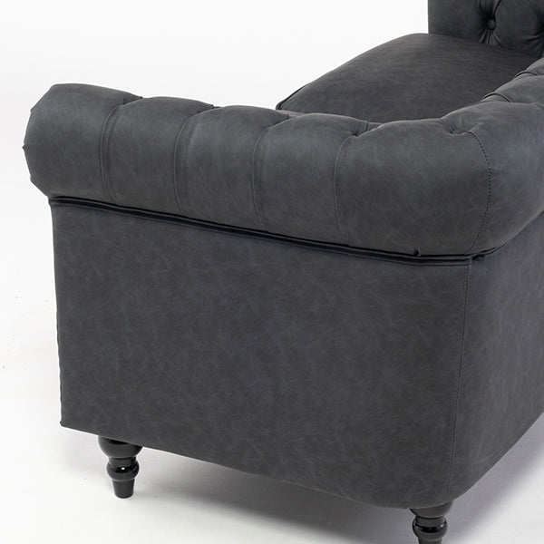 チャコールグレーPUレザーコンパクトチェスターフィールド2.5シーターソファ　VINCENT(ヴィンセント)