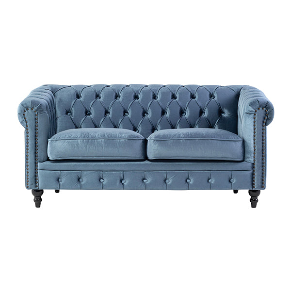 ブルーベルベットコンパクトチェスターフィールド2.5シーターソファ　VINCENT(ヴィンセント)