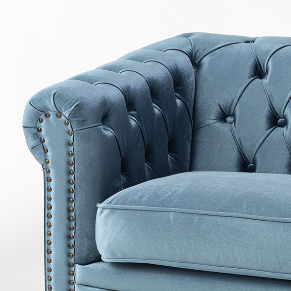 ブルーベルベットコンパクトチェスターフィールド2.5シーターソファ　VINCENT(ヴィンセント)