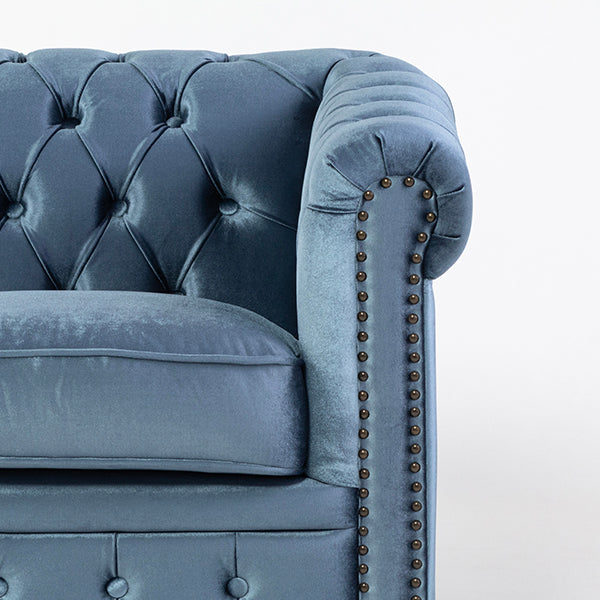 ブルーベルベットコンパクトチェスターフィールド2.5シーターソファ　VINCENT(ヴィンセント)