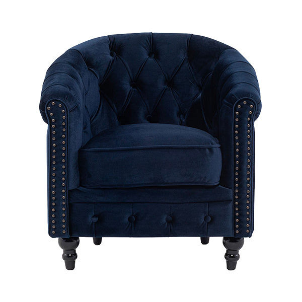 ネイビーブルーベルベットコンパクトチェスターフィールドラウンジシングルソファ　VINCENT(ヴィンセント)