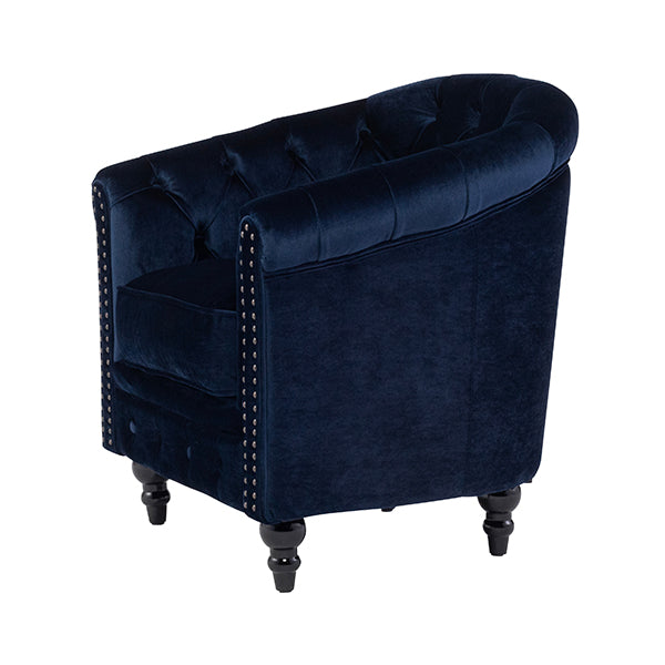 ネイビーブルーベルベットコンパクトチェスターフィールドラウンジシングルソファ　VINCENT(ヴィンセント)