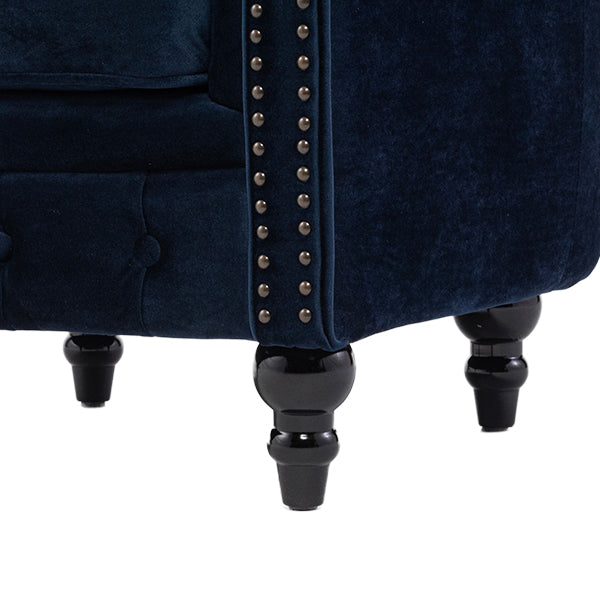 ネイビーブルーベルベットコンパクトチェスターフィールドラウンジシングルソファ　VINCENT(ヴィンセント)