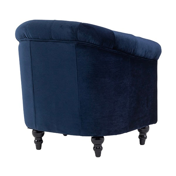 ネイビーブルーベルベットコンパクトチェスターフィールドラウンジシングルソファ　VINCENT(ヴィンセント)