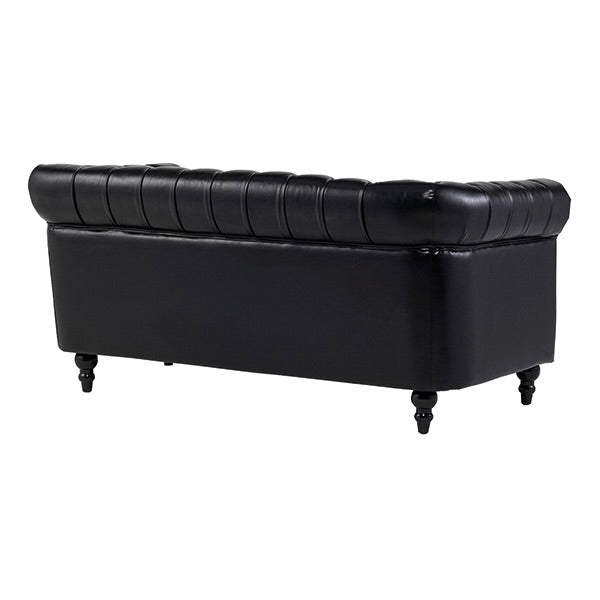 ブラックPUレザー&シルバーカラースタッズコンパクトチェスターフィールド2.5シーターソファ