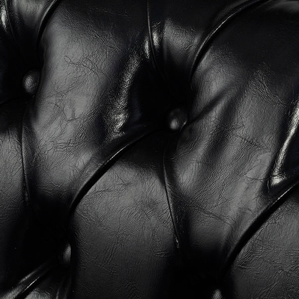 ブラックPUレザー&シルバーカラースタッズコンパクトチェスターフィールド2.5シーターソファ