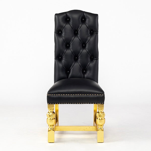 ブラックPUレザーチェスターフィールドハイバックダイニングチェア