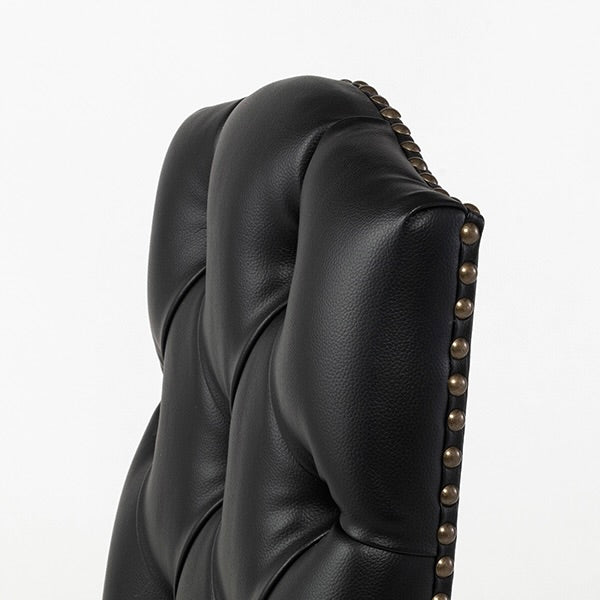 ブラックPUレザーチェスターフィールドハイバックダイニングチェア