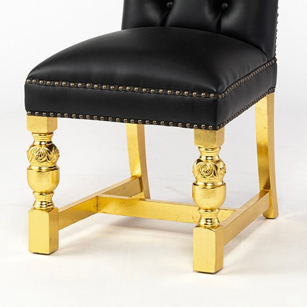 ブラックPUレザーチェスターフィールドハイバックダイニングチェア