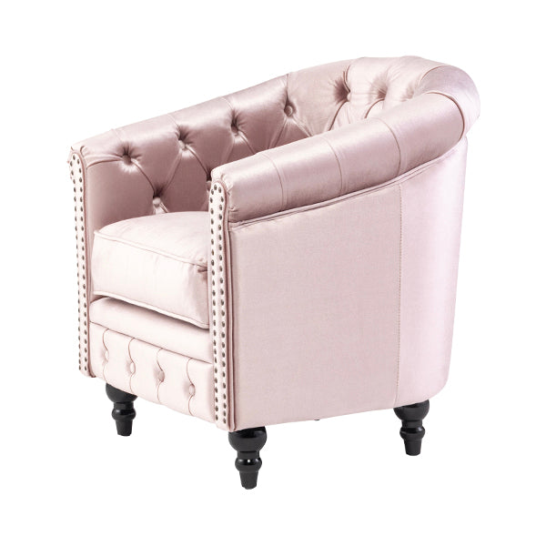 グレイッシュピンクベルベットコンパクトチェスターフィールドラウンジシングルソファ　VINCENT