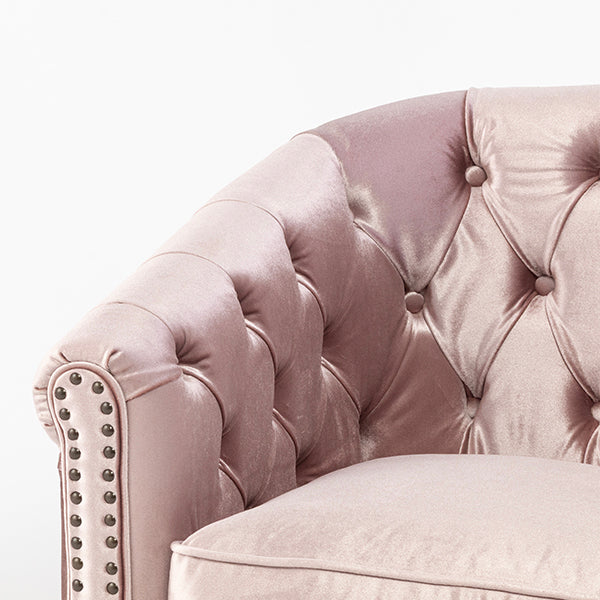 グレイッシュピンクベルベットコンパクトチェスターフィールドラウンジシングルソファ　VINCENT
