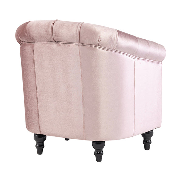 グレイッシュピンクベルベットコンパクトチェスターフィールドラウンジシングルソファ　VINCENT