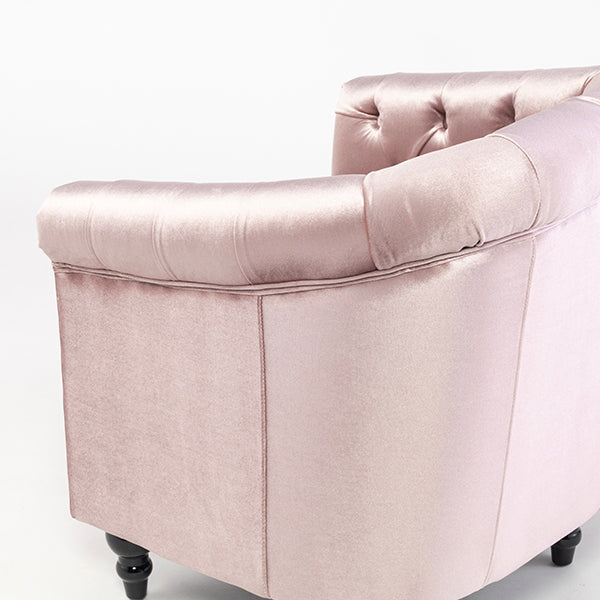 グレイッシュピンクベルベットコンパクトチェスターフィールドラウンジシングルソファ　VINCENT