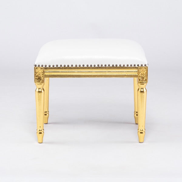 ロココ調スツール　ギルディングゴールド x PUホワイト　Sサイズ