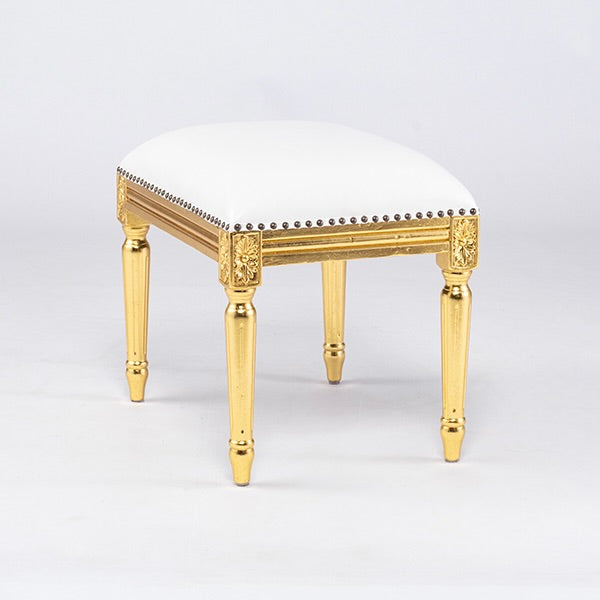 ロココ調スツール　ギルディングゴールド x PUホワイト　Sサイズ