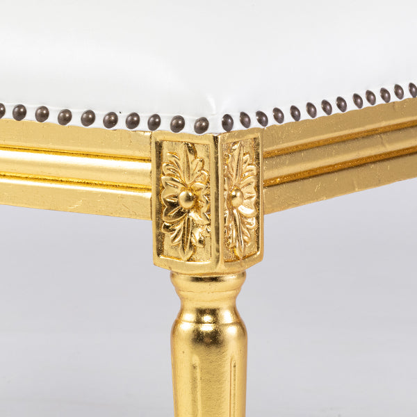 ロココ調スツール　ギルディングゴールド x PUホワイト　Sサイズ