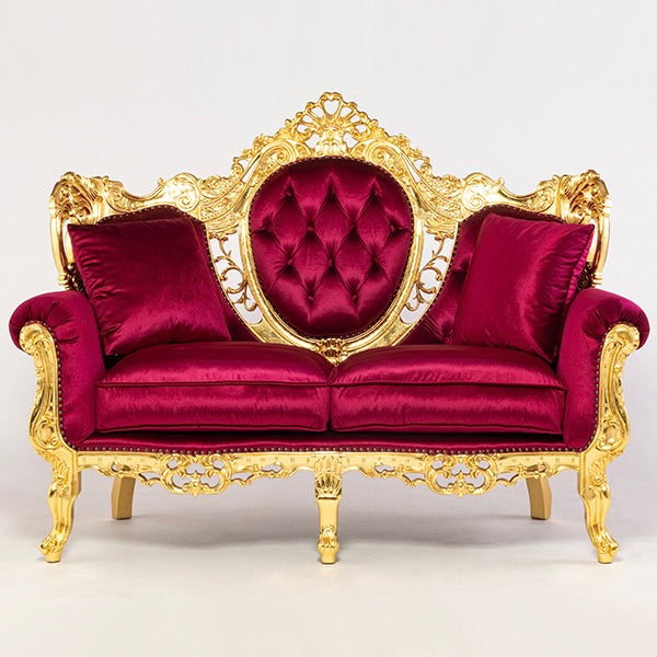 ロココハイグレード2シーターソファ　ギルディングゴールド x ルビーレッド