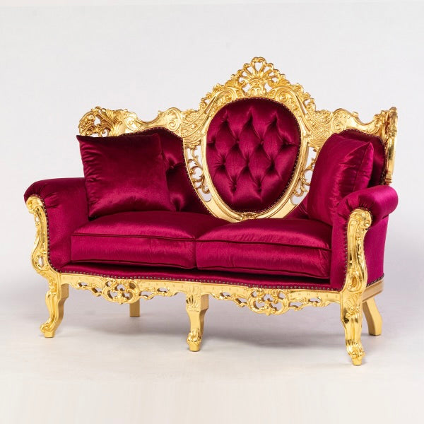 ロココハイグレード2シーターソファ　ギルディングゴールド x ルビーレッド