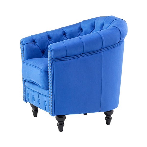 ロイヤルブルーベルベットコンパクトチェスターフィールドラウンジシングルソファ　VINCENT
