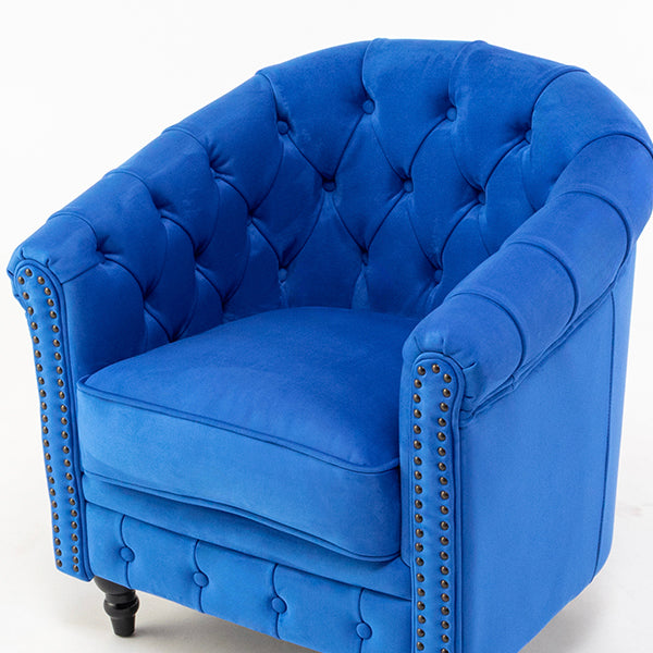 ロイヤルブルーベルベットコンパクトチェスターフィールドラウンジシングルソファ　VINCENT