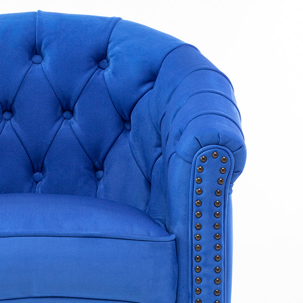 ロイヤルブルーベルベットコンパクトチェスターフィールドラウンジシングルソファ　VINCENT