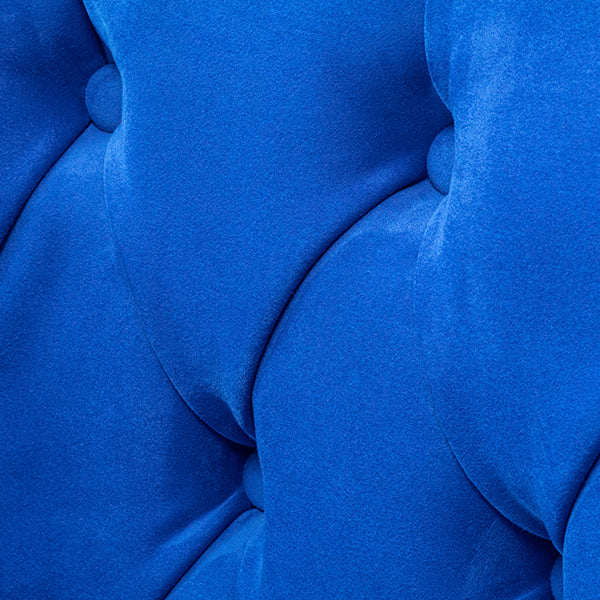 ロイヤルブルーベルベットコンパクトチェスターフィールドラウンジシングルソファ　VINCENT