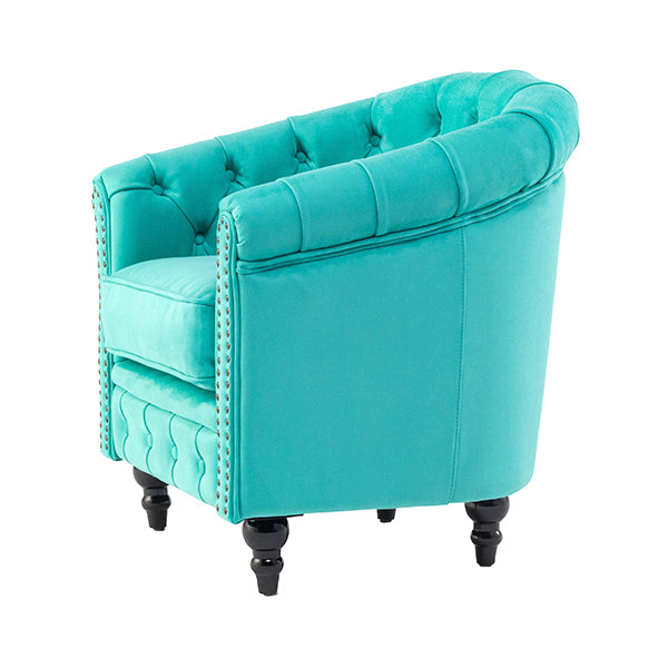 ターコイズブルーベルベットコンパクトチェスターフィールドラウンジシングルソファ　VINCENT