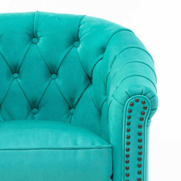 ターコイズブルーベルベットコンパクトチェスターフィールドラウンジシングルソファ　VINCENT