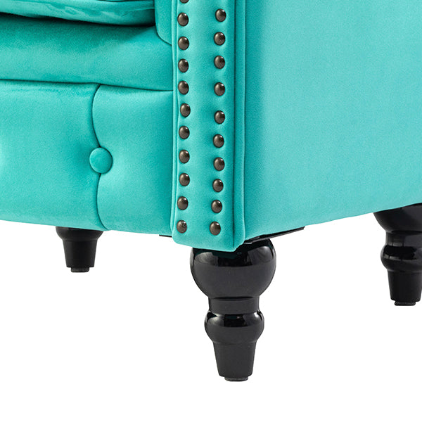 ターコイズブルーベルベットコンパクトチェスターフィールドラウンジシングルソファ　VINCENT