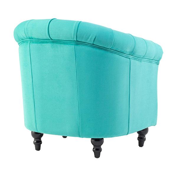 ターコイズブルーベルベットコンパクトチェスターフィールドラウンジシングルソファ　VINCENT