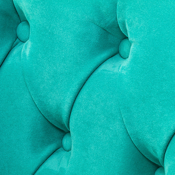 ターコイズブルーベルベットコンパクトチェスターフィールドラウンジシングルソファ　VINCENT