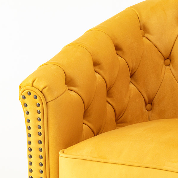 マスタードイエローベルベットコンパクトチェスターフィールドラウンジシングルソファ　VINCENT