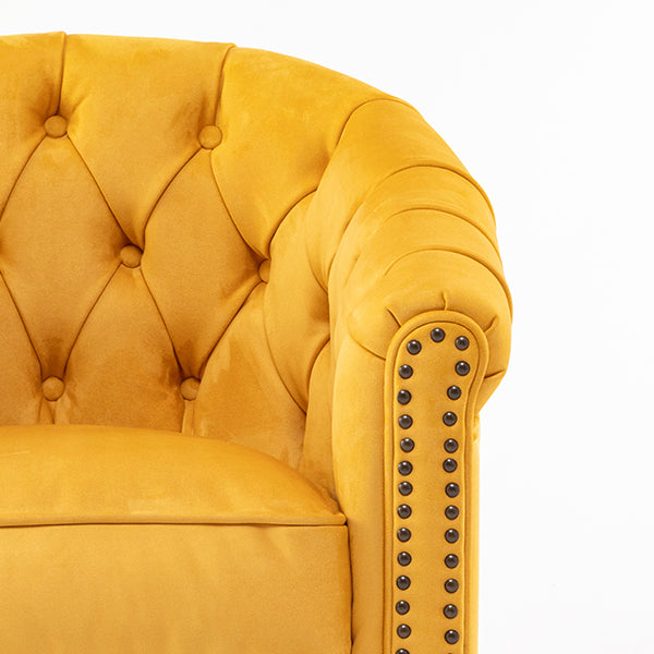 マスタードイエローベルベットコンパクトチェスターフィールドラウンジシングルソファ　VINCENT