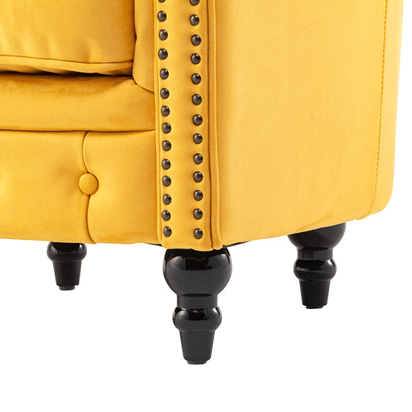 マスタードイエローベルベットコンパクトチェスターフィールドラウンジシングルソファ　VINCENT