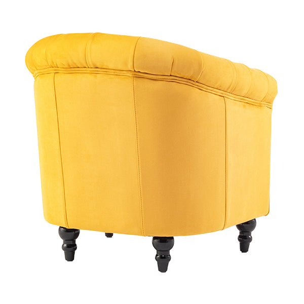 マスタードイエローベルベットコンパクトチェスターフィールドラウンジシングルソファ　VINCENT