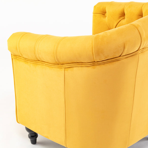 マスタードイエローベルベットコンパクトチェスターフィールドラウンジシングルソファ　VINCENT