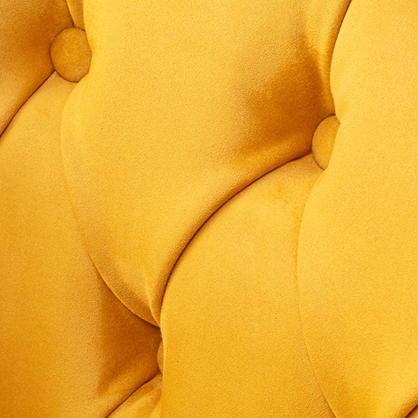 マスタードイエローベルベットコンパクトチェスターフィールドラウンジシングルソファ　VINCENT