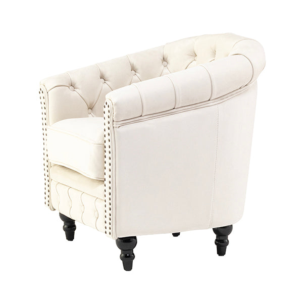 オフホワイトベルベットコンパクトチェスターフィールドラウンジシングルソファ　VINCENT