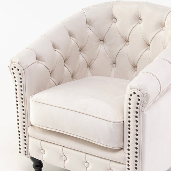 オフホワイトベルベットコンパクトチェスターフィールドラウンジシングルソファ　VINCENT