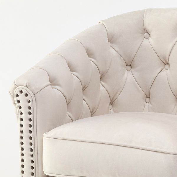 オフホワイトベルベットコンパクトチェスターフィールドラウンジシングルソファ　VINCENT