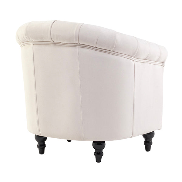 オフホワイトベルベットコンパクトチェスターフィールドラウンジシングルソファ　VINCENT