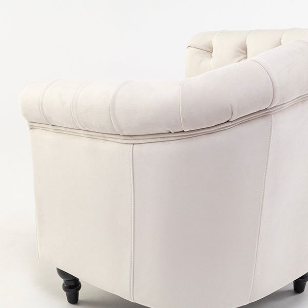 オフホワイトベルベットコンパクトチェスターフィールドラウンジシングルソファ　VINCENT