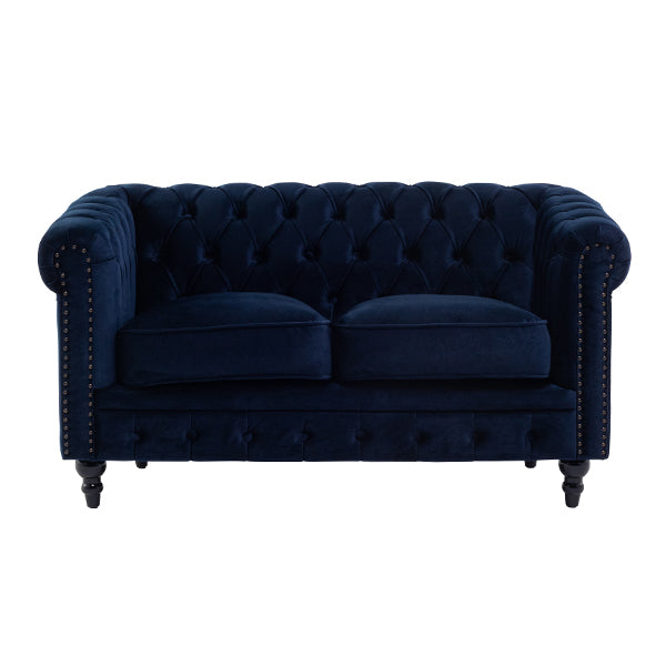ネイビーブルーベルベットコンパクトチェスターフィールド2シーターソファ　VINCENT