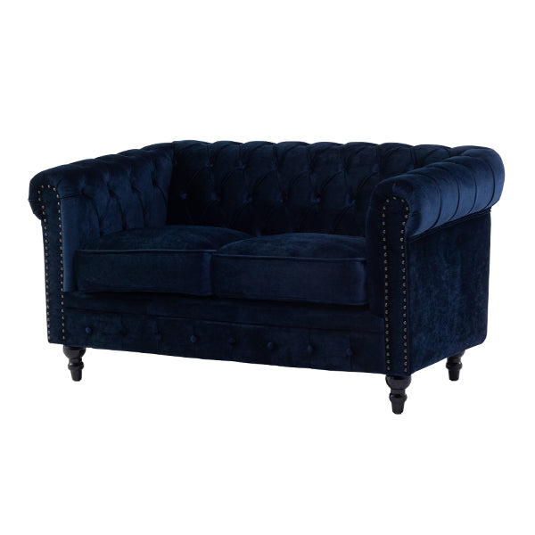 ネイビーブルーベルベットコンパクトチェスターフィールド2シーターソファ　VINCENT