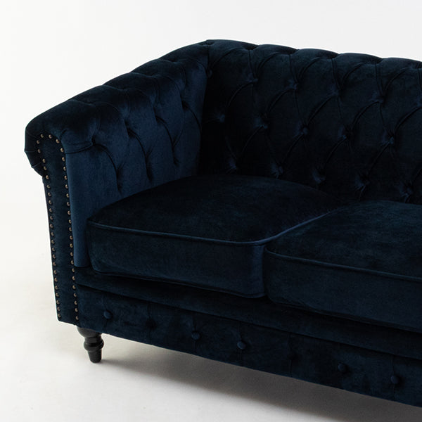 ネイビーブルーベルベットコンパクトチェスターフィールド2シーターソファ　VINCENT