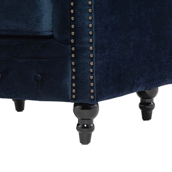 ネイビーブルーベルベットコンパクトチェスターフィールド2シーターソファ　VINCENT